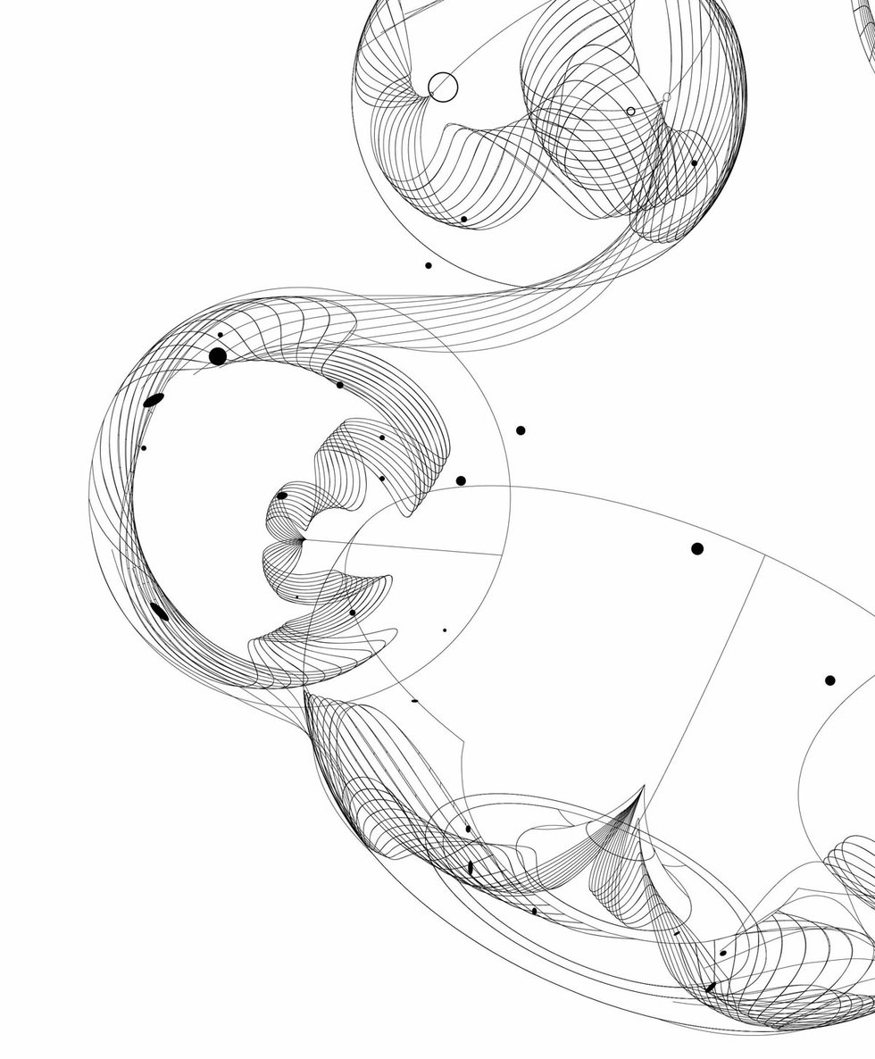 Ashley Bedet, "Selection occurs from the onset — Persistence in continuum. A soft moon turns hard, then turns to a planet. Its star collapses and a new formation persists," 2017