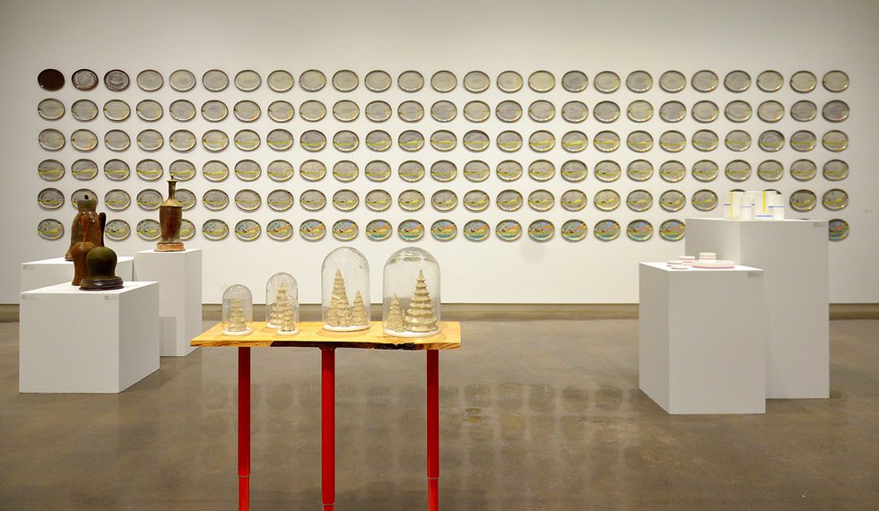 “Oh Ceramics,” installation view showing works by Juliana Rempel, Noriko Masuda, Rachel de Condé and Martin Tagseth (clockwise from rear wall)