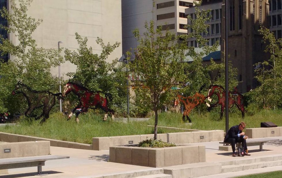 Joe Farfard’s series of running horses, "Do Re Mi Fa Sol La Si Do," in Calgary’s Harley Hotchkiss Gardens earlier this summer.