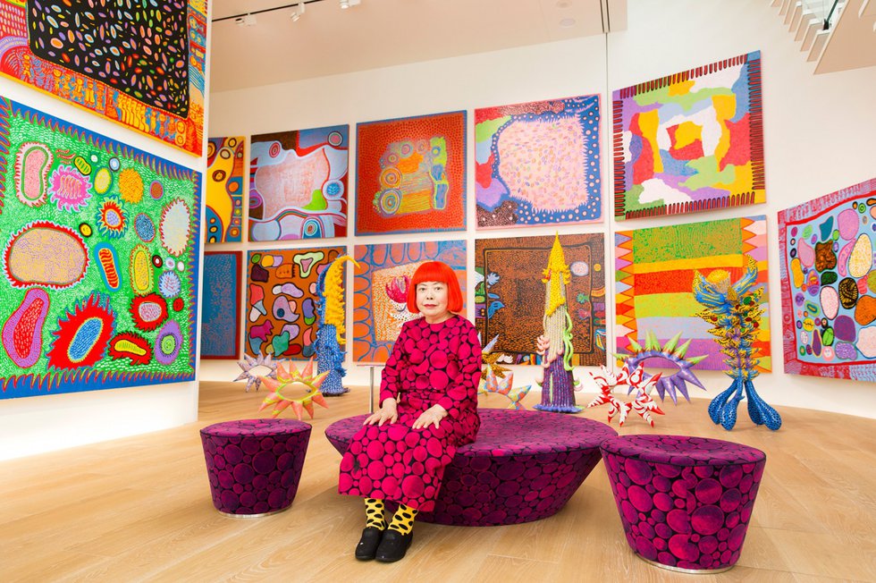 Yayoi Kusama with recent works in Tokyo, 2016