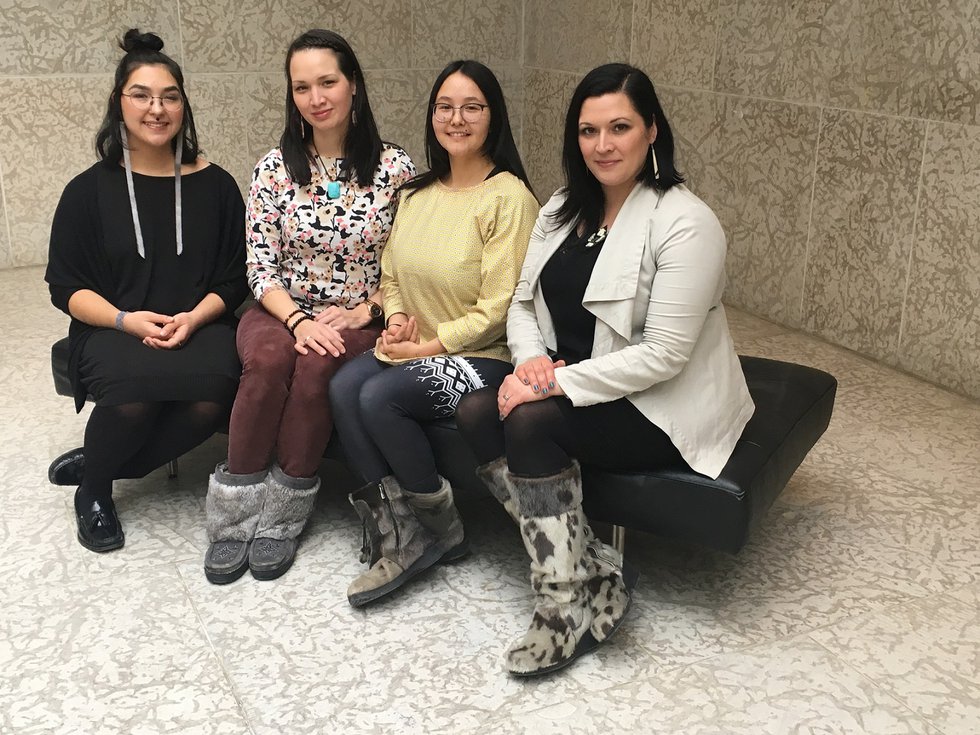 L-R: Jade Nasogaluak Carpenter, Krista Ulujuk Zawadski, Asinnajaq, and Dr. Heather Igloliorte