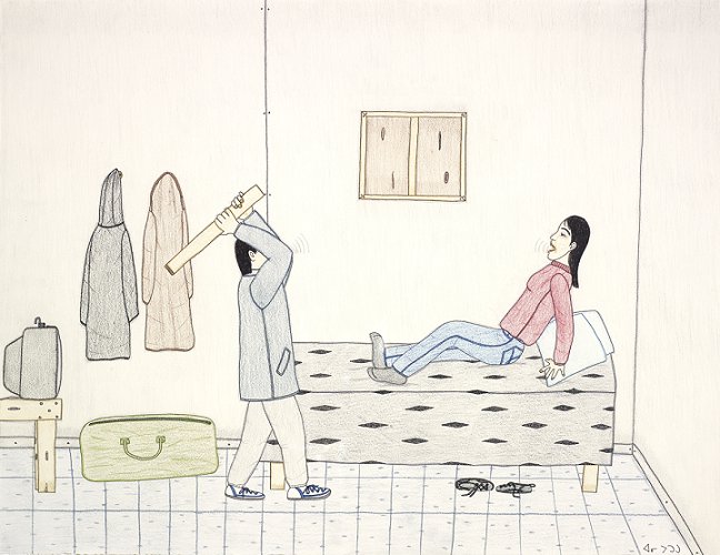 Annie Pootoogook, “Man Abusing His Partner,” 2002