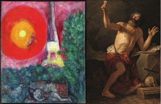 Marc Chagall, "The Eiffel Tower," (l) and Jacques-Louis David, "Saint Jerome," (r)