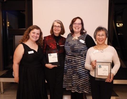 Jenna Stanton (far left) and Tara Owen, both from the Alberta Craft Council, are joined by Jennifer Salahub,