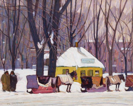 Peter Clapham Sheppard, "Cabstand, Montreal," 1927