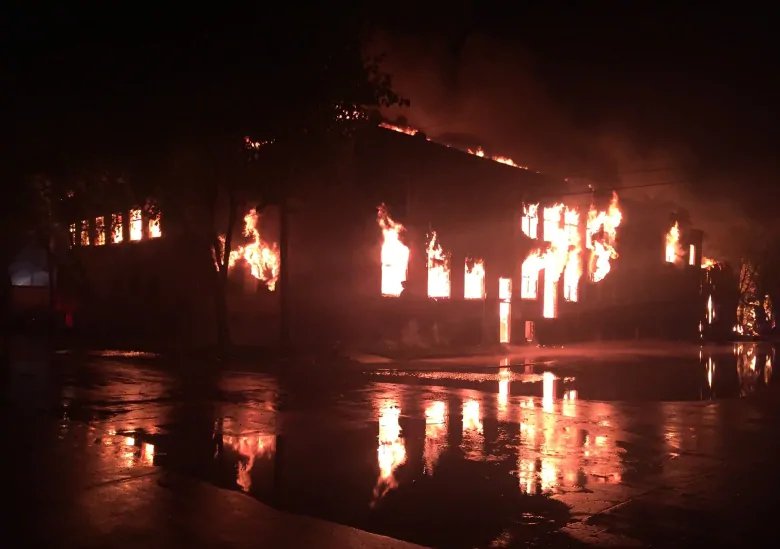 Fire consumed a warehouse on Jarvis Avenue in Winnipeg's North End on Monday. (photo from City of Winnipeg)