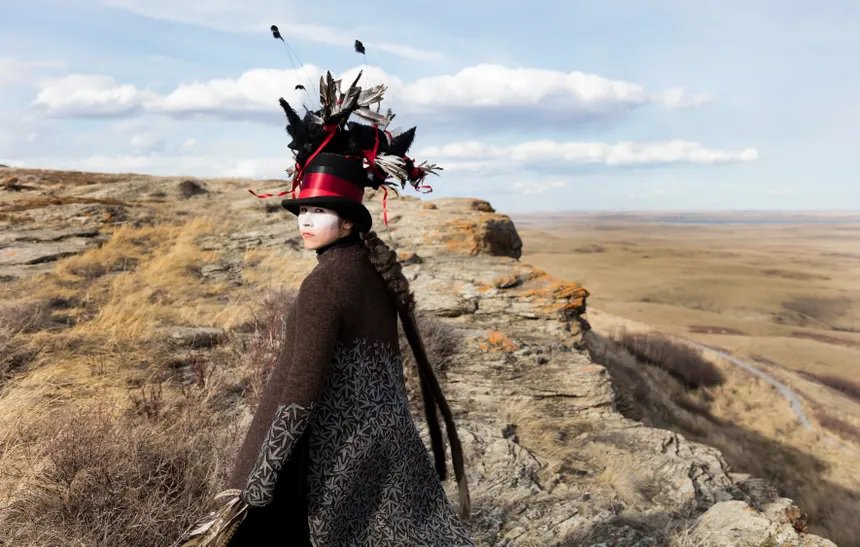 Meryl McMaster, "Edge of a Moment" (at Head-Smashed-In Buffalo Jump), 2017 (photo courtesy the artist)