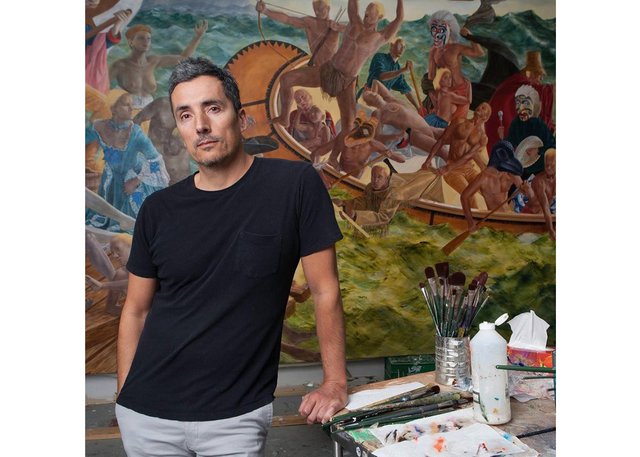 Kent Monkman in studio (photo by Samuel Engelking)