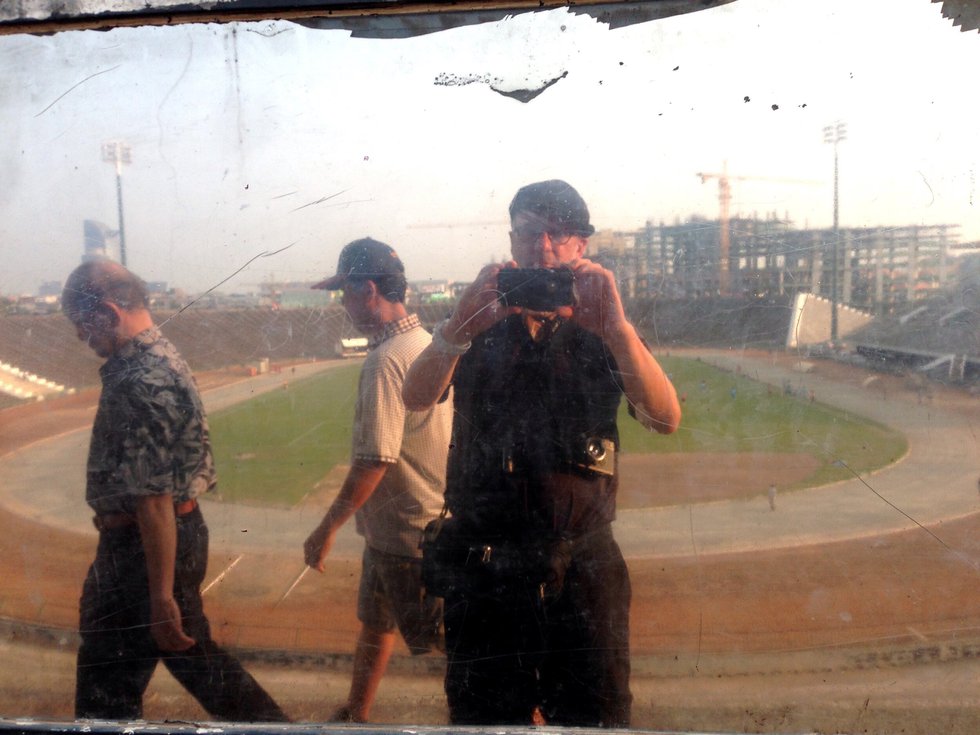 Stephen Stober, "Self-portrait, National Olympic Stadium, Phnom Penh, Cambodia," 2014