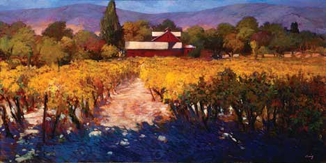 "California Vineyard with Red Barn"