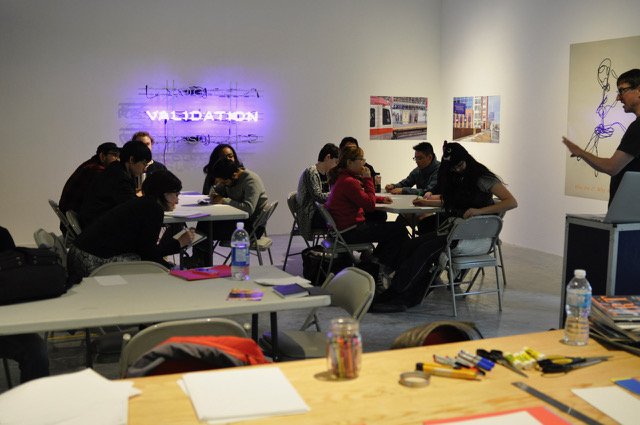 Artist Dick Averns leads a workshop in the Illingworth Kerr Gallery at the Alberta University of the Arts. (courtesy Dick Averns)