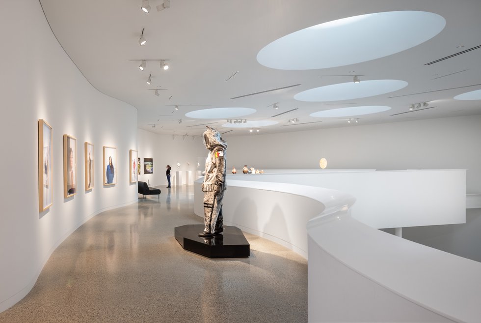 The mezzanine gallery in Qaumajuq, the Inuit art centre at the Winnipeg Art Gallery. (photo by Lindsay Reid)