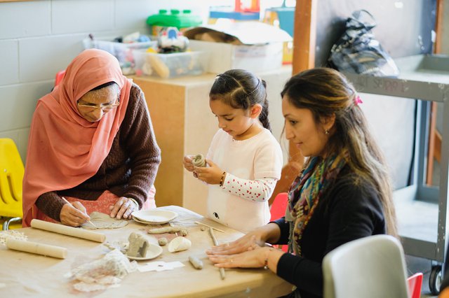 Intergenerational artmaking at a Family Sunday. (photo by Pardeep Singh)