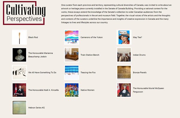 Screenshot of the Senate of Canada's virtual exhibition "Cultivating Perspectives."
