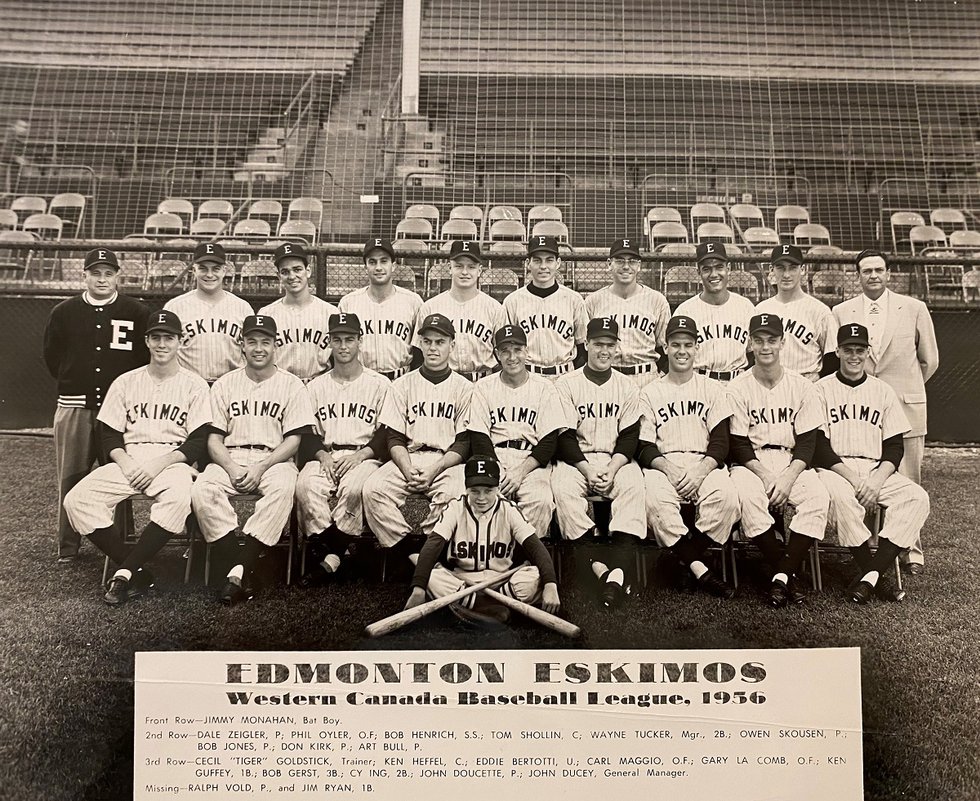 Kenneth Heffel, a catcher, second from left in the back row, played in the Western Canada Baseball League. (courtesy Heffel)