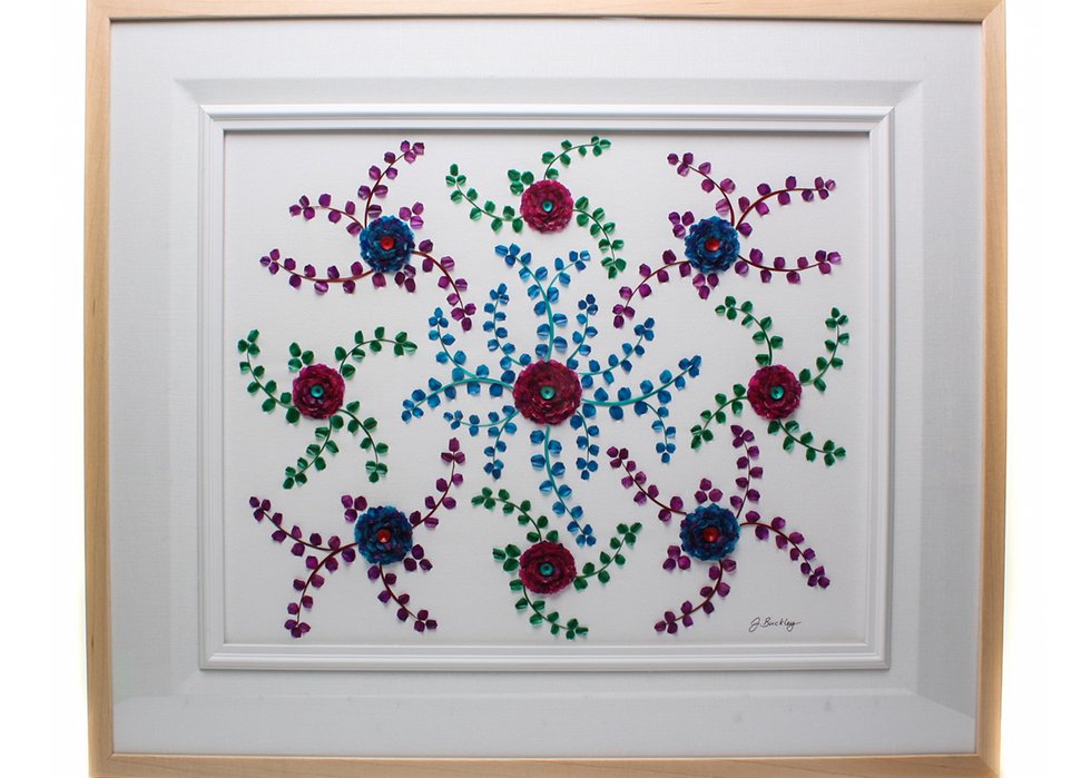 Jennifer Buckley, “United,” 2020, framed fish scale artwork 24″ x 30″  (courtesy N.W.T. Arts)