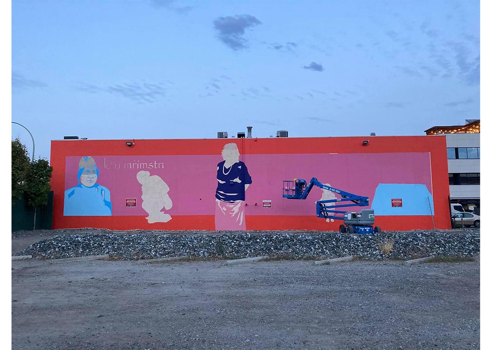 A mural by Sheldon Pierre Louis is in progress on the side of the Kelowna Gospel Mission. (courtesy the artist)