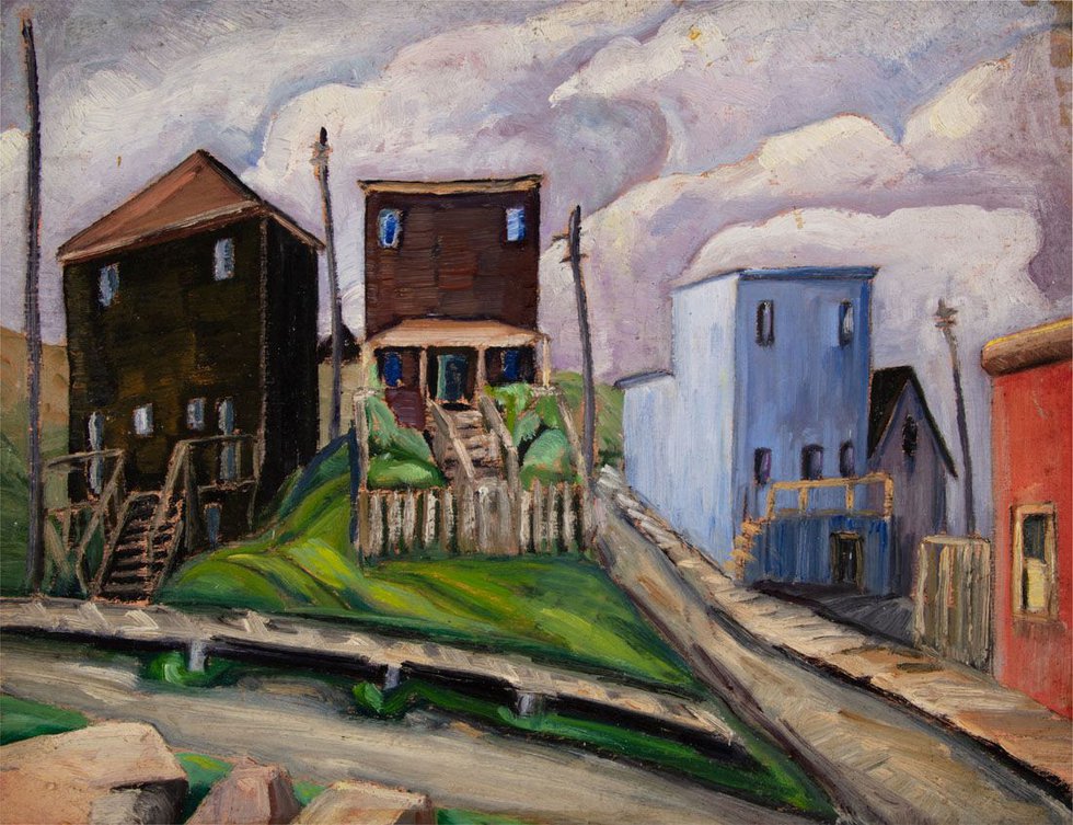 Bess Larkin Housser Harris, “Houses,” no date, oil on board