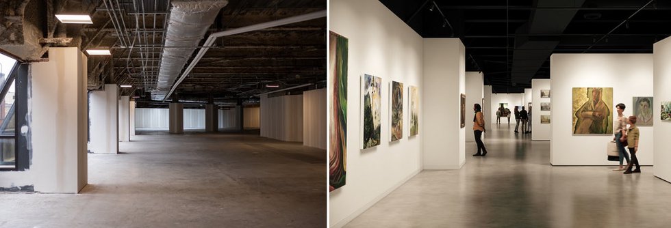 Before and After - Left: Glenbow’s new exhibition space at The Edison under renovation