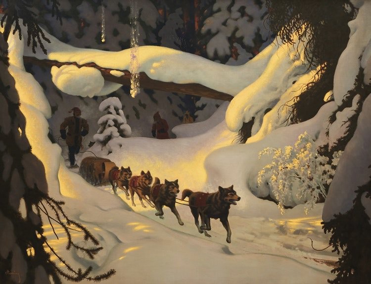 Arthur Heming, "Nearing a Fur Post," circa 1938