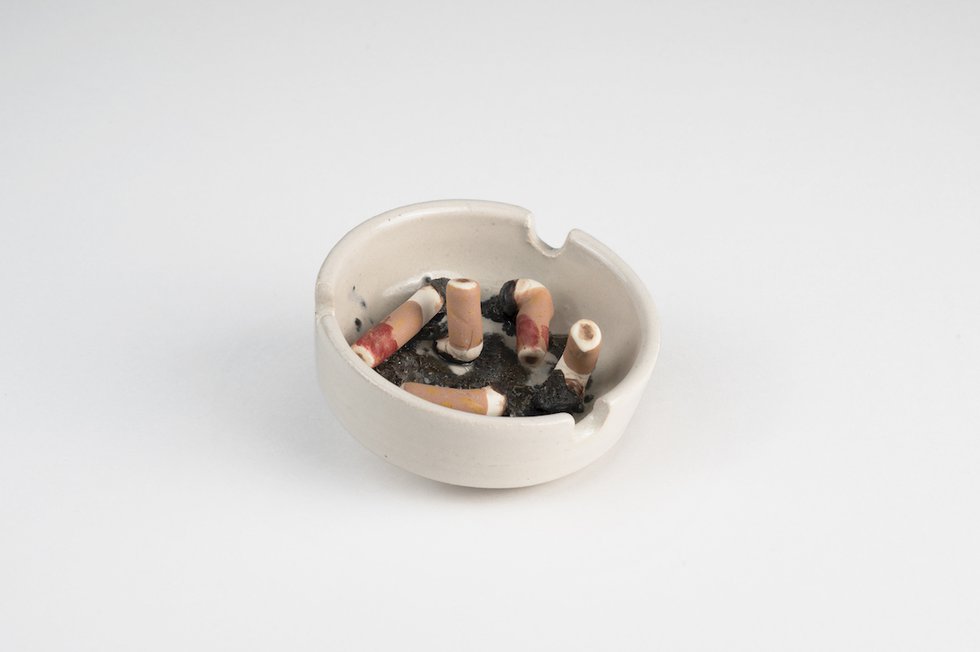 Erica Eyres, “Ashtray, med w/ lipstick,” 2022