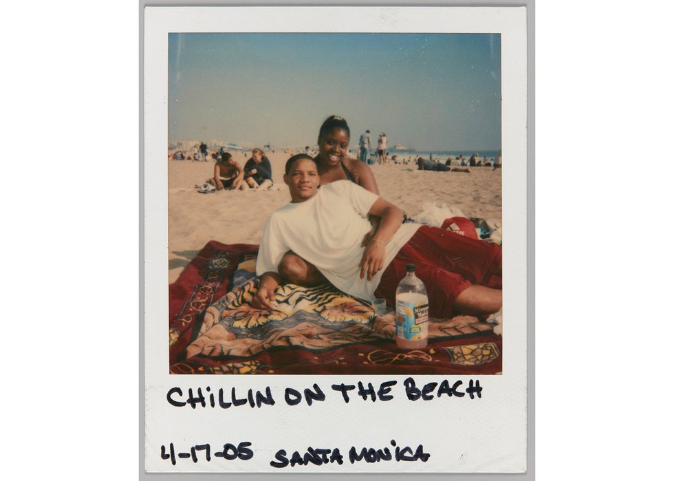 Unknown photographer, “Chillin on the beach, Santa Monica [Couple on beach blanket],” April 17, 2005