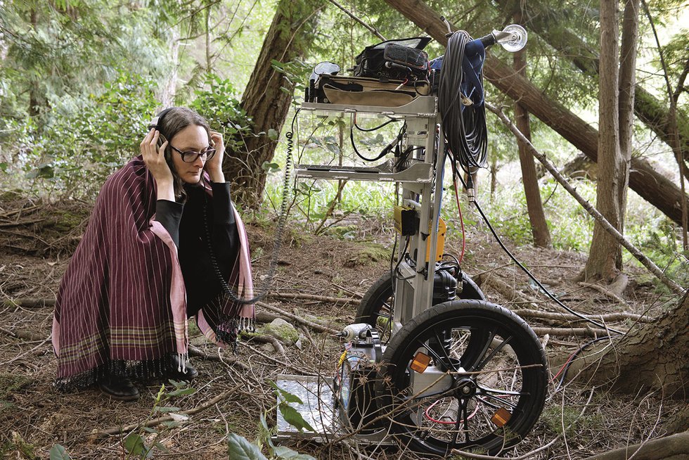 Brady Marks monitors the field recording in progress on April 26