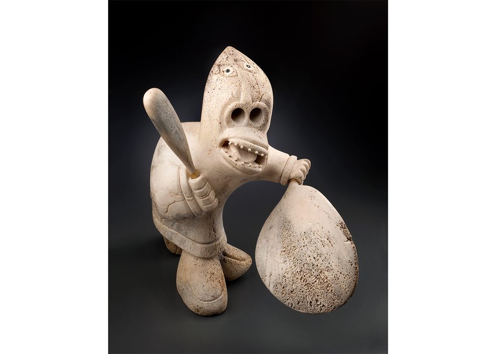 Karoo Ashevak, “Untitled (Drum Beater),” about 1973 (MMFA, purchase, gift of L. Marguerite Vaughan; © Public Trustee of Nunavut, Estate of Karoo Ashevak; photo Christine Guest, MMFA)