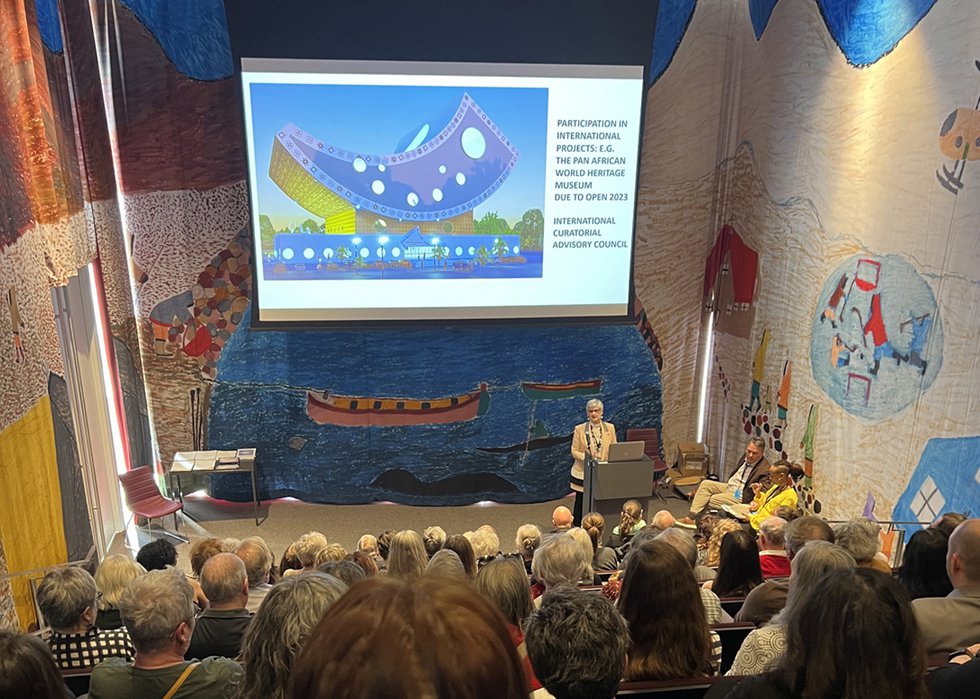 Patricia Bovey speaks at the Winnipeg Art Gallery on April 11 in her final arts advocacy speaking engagement as a senator. (photo by Christine Sentongo-Andersen)