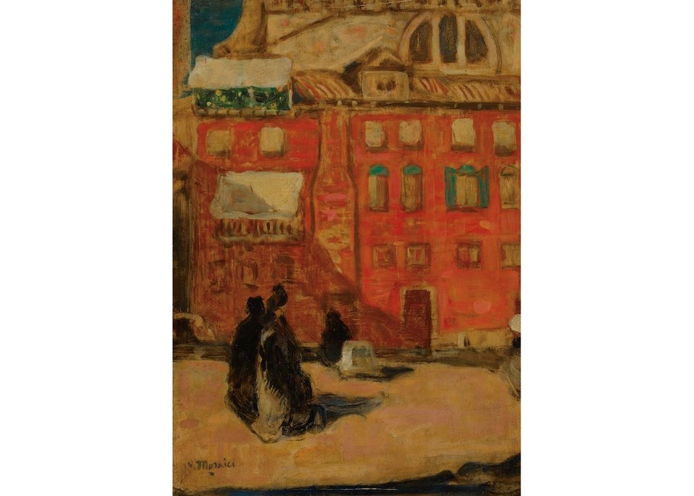 James W. Morrice, “À Venise (Study for ‘Red Houses, Venice’),” 1911, oil on wood panel, 13" x 9" (sold at Cowley Abbott for $312,000)