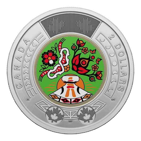 The Royal Canadian Mint's $2 commemorative circulation coin celebrating National Indigenous Peoples Day (courtesy Royal Canadian Mint)