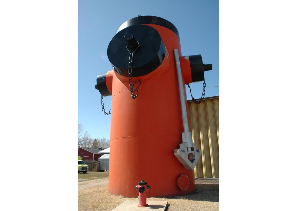 Volunteer firefighters spent seven months building a 30-foot-tall fire hydrant in Elm Creek, Man.