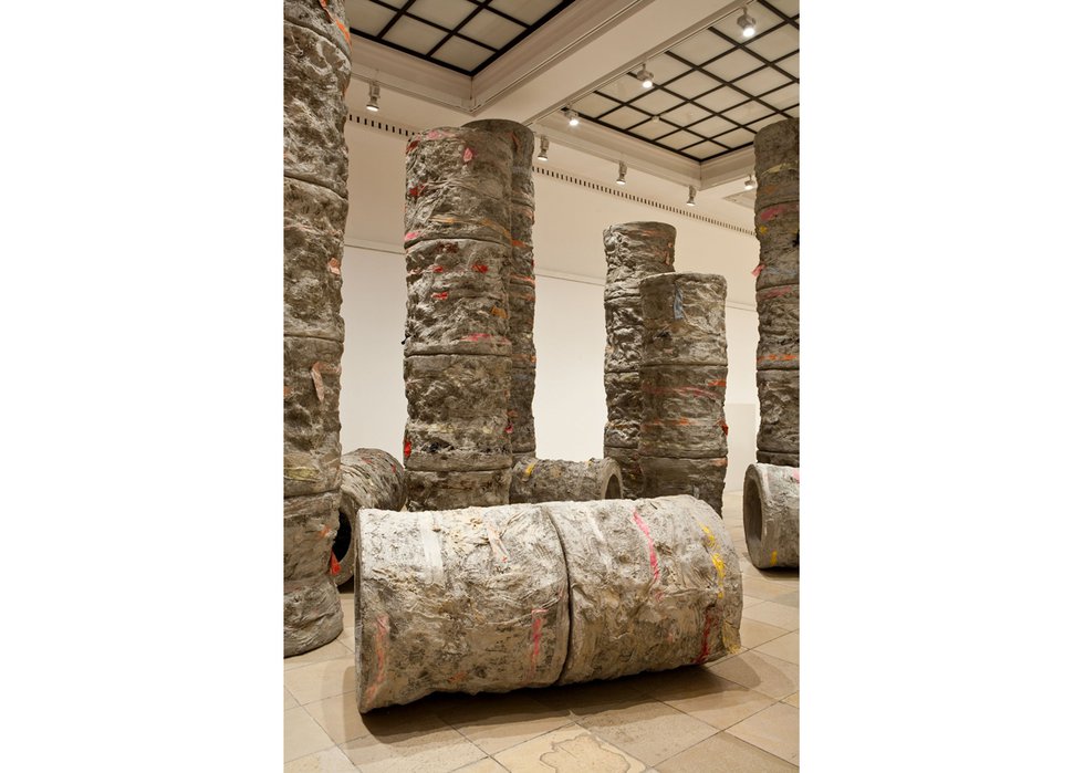 Phyllida Barlow, “untitled: eleven columns; standing, fallen, broken,”  2011