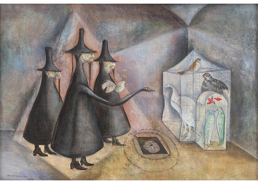 Leonora Carrington, The Bird Men of Burnley, 1970