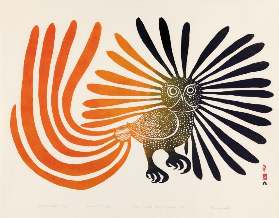 Kenojuak Ashevak, “The Enchanted Owl,” 1969, stonecut, 20.5" x 26" (sold at First Arts for $168,000)