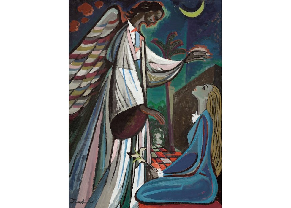 Jack Hamilton Bush, “Annunciation,” 1951, oil on board, 50 x 37 (sold at Cowley Abbott for $52,800)