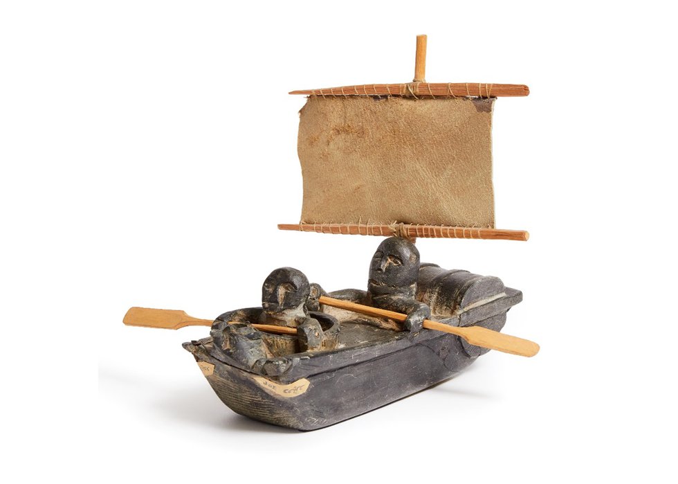 Joe Talirunili, “Joe's Escape,” circa 1976, stone, wood, hide, sinew, 8.5" x 9.5" 3.25" (sold at Waddington's for $24,600)