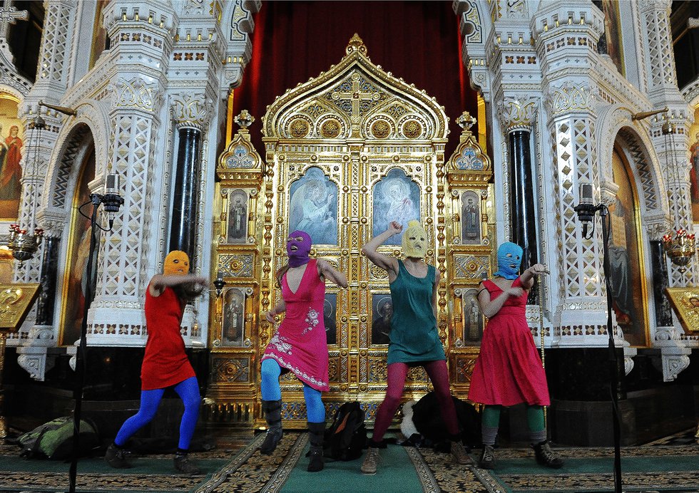 From the action “Punk Prayer,” Cathedral of Christ the Saviour, Moscow, 2012 (photo by Mitya Aleshkovsky)