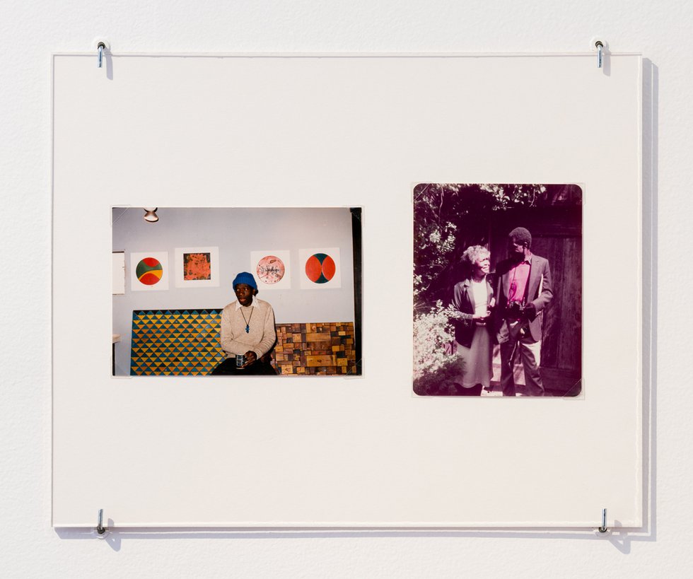 Left: Doyle Lane in his Kewanee Street studio, circa 1985-1988 (photo by Malcolm Mooney; right: Malcolm and Alma Mooney in front of Malcolm’s Kewanee Street home, 1987 (photo by Andrea Mooney)