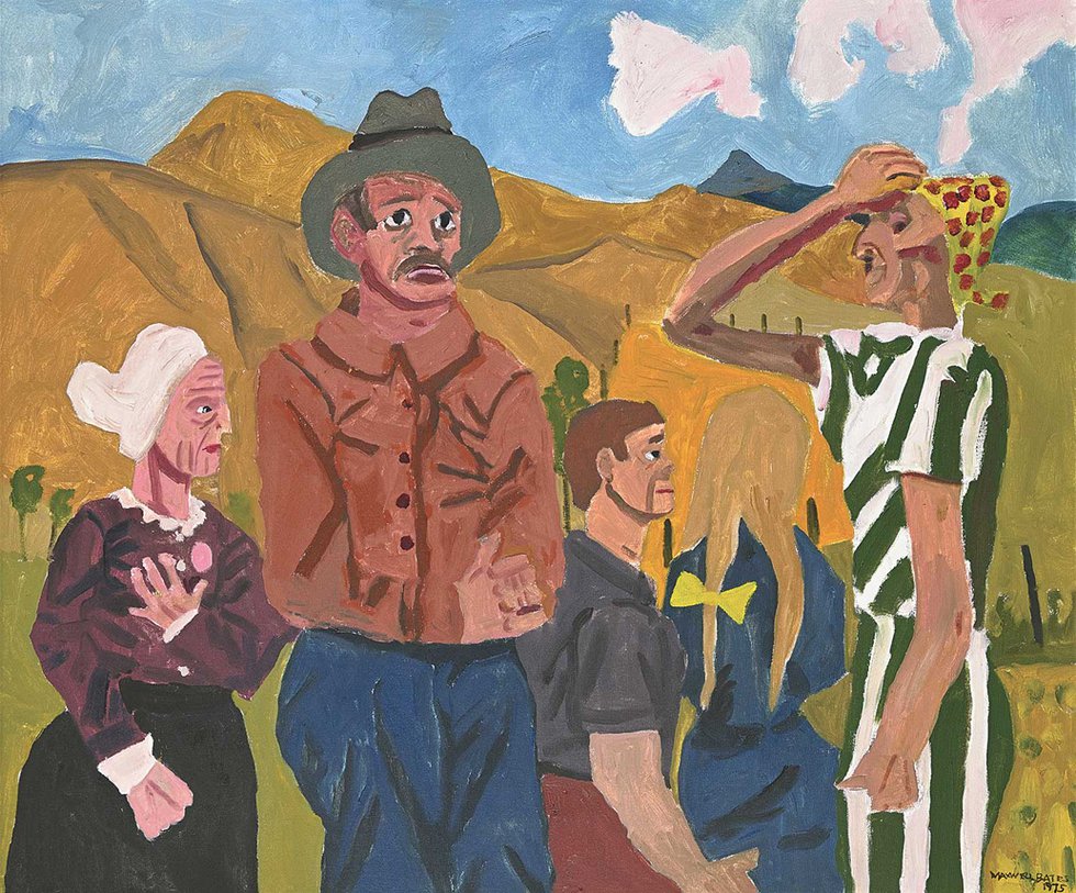 Maxwell Bates, “Prairie People,” 1975, oil on canvas, 29.75" x 91.4" (sold at Levis Fine Art Auctions for $22,230)