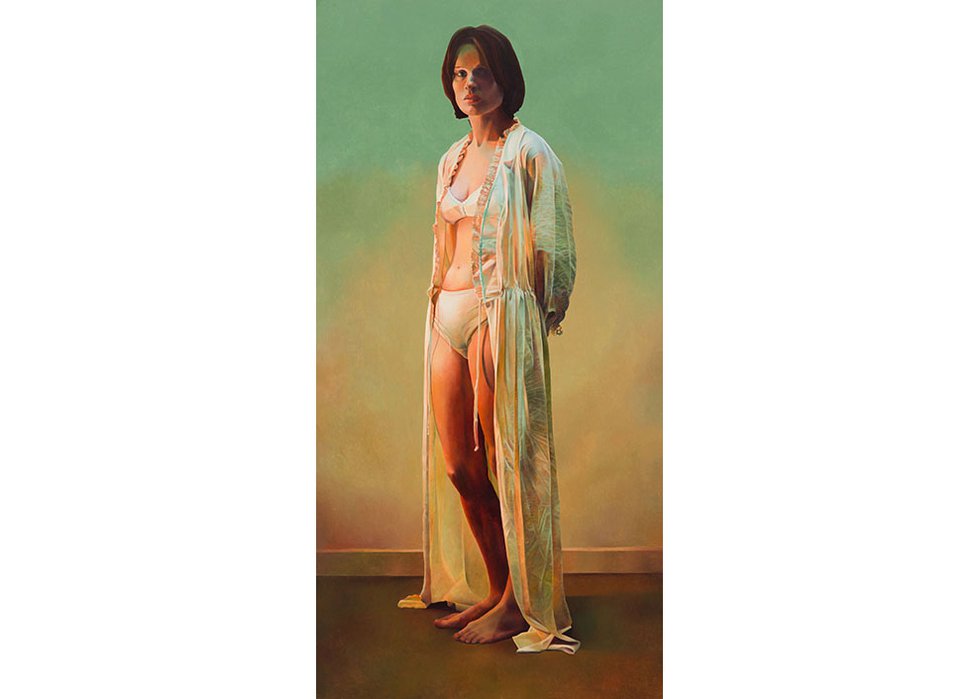 Mary Frances Pratt, “Girl in My Dressing Gown,” 1981, oil on board, 60.5" x 30.5" (sold at Heffel for $298,250)