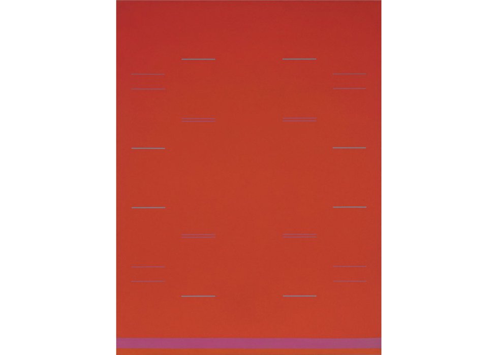 Yves Gaucher, "Bonne fête, Raga," 1967, acrylic on canvas, 48" x 36"