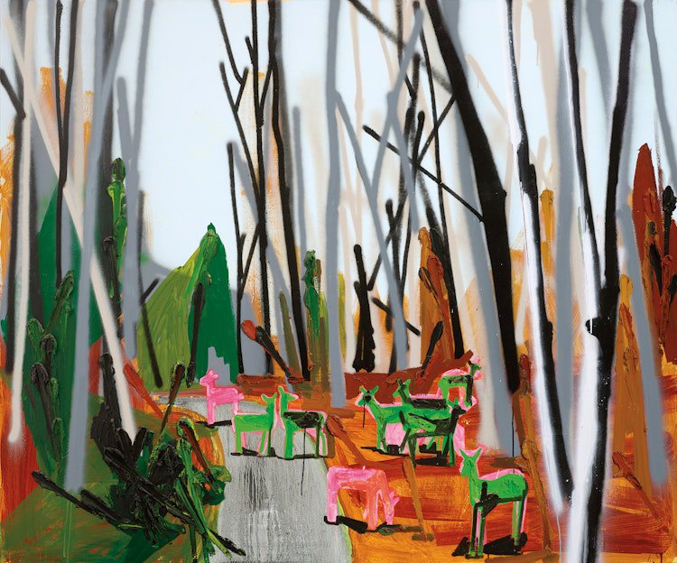 Kim Dorland, “Parklife,” 2007, oil, 60" x 72" (sold by Cowley Abbott for $43,200)