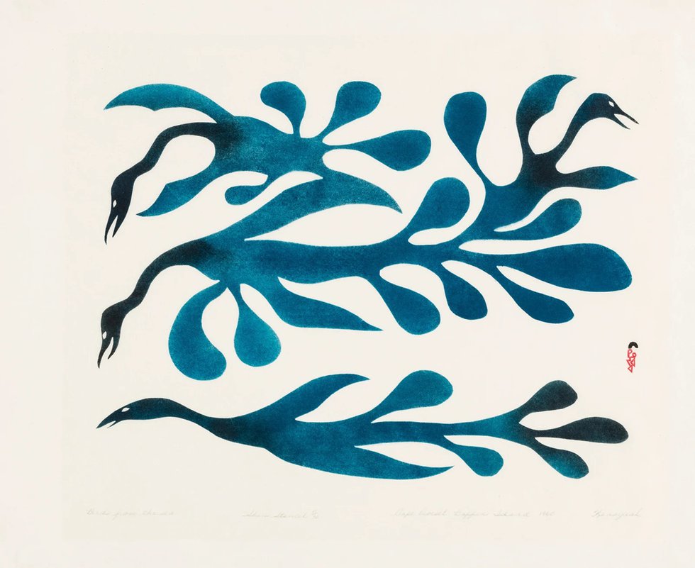 Kenojuak Ashevak, “Birds of the Sea,” 1960, stonecut, 19.75" x 24"