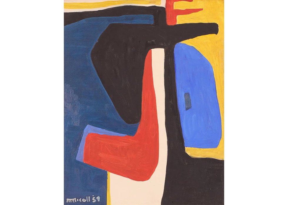 Marion Nicoll, "Ulysses' Beach, Naxos (No.III),"  1959, oil on board (sold at Hodgins for $11,400)