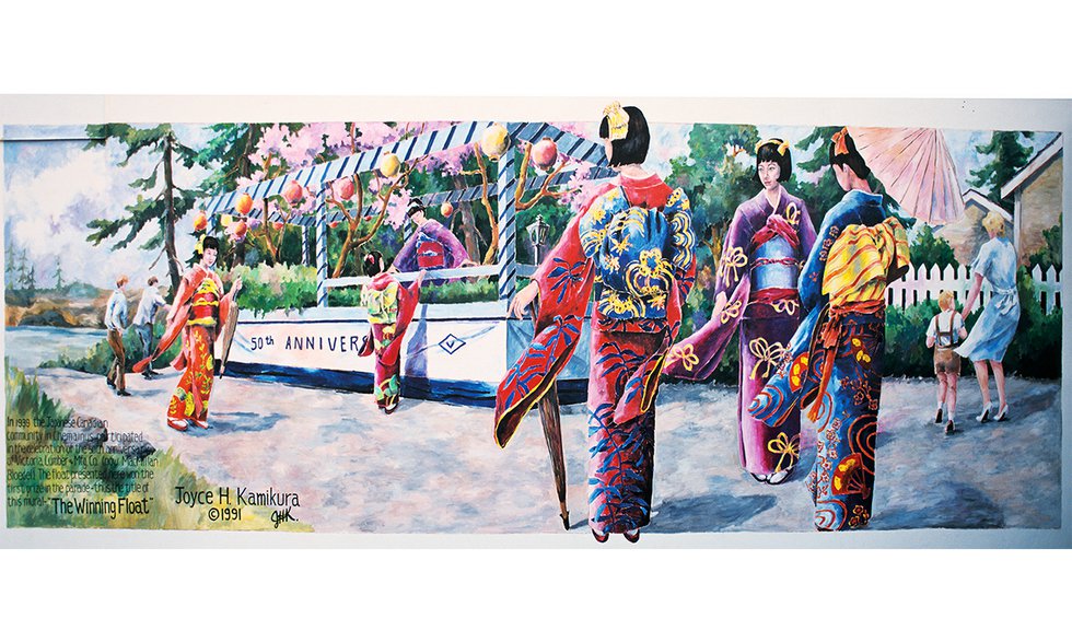 Joyce Kamikura “The Winning Float,” photo courtesy of Chemainus Festival of Murals Society