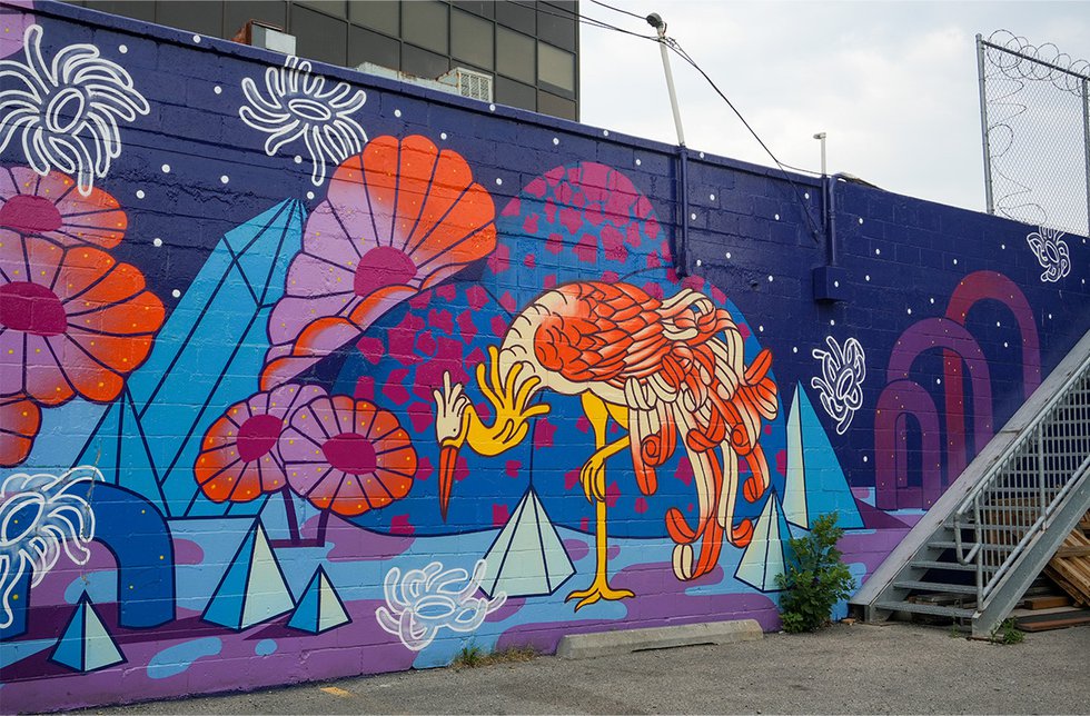 Anaïs Lera, “Nocturne of Other Lands,” mural, Calgary (photo by Janille Delos Reyes)