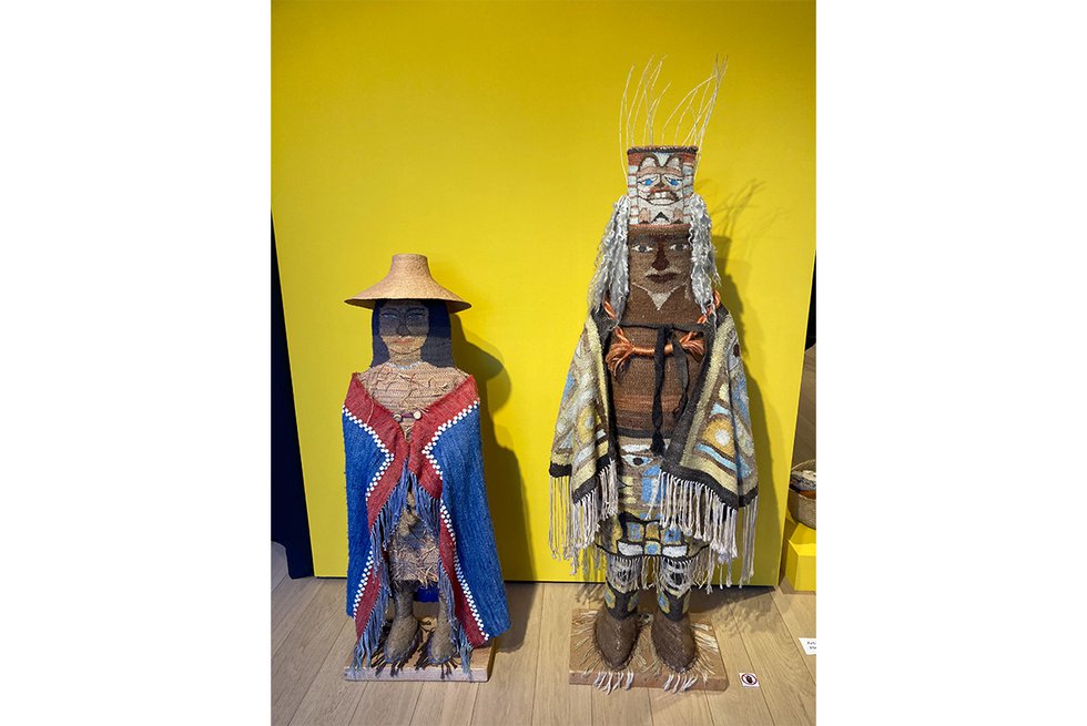 Setsuko Piroche, “Haida Chief + Kwakwaka’wakw Woman,” recycled wool (collection of Dr. Martine Reid, photo by Barbara Duncan)