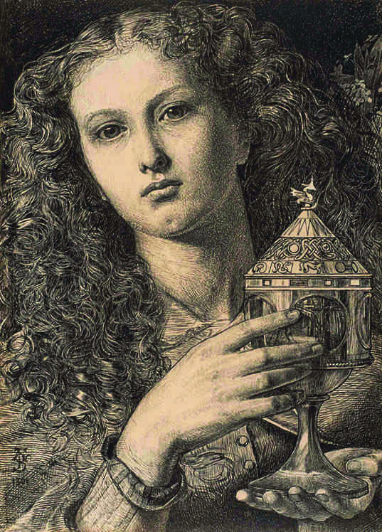 Frederick Sandys "King Pelles' Daughter Bearing the Vessel of Sangreal" 1861