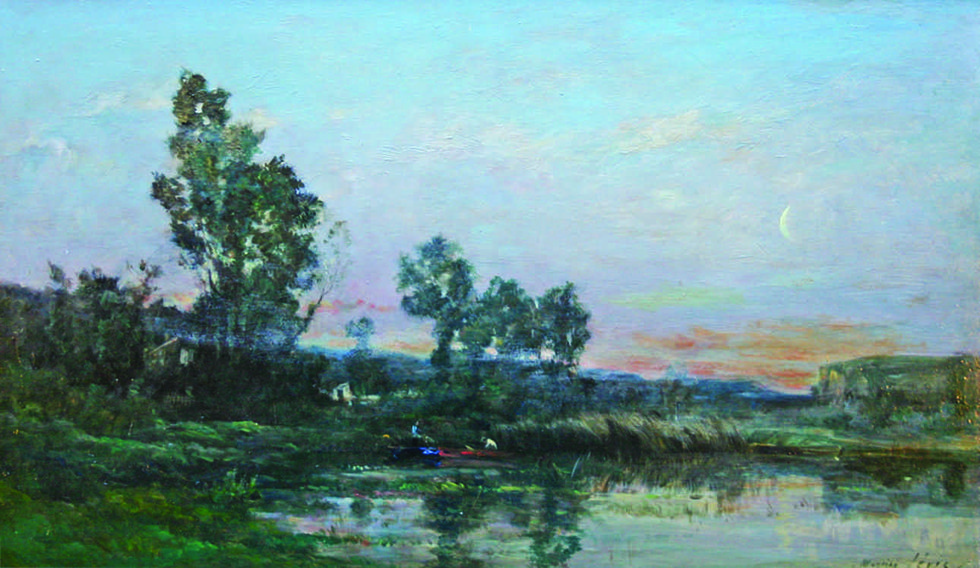 Maurice Levis, "Sunset And Moonrise", no date, oil on panel, 11” x 18”